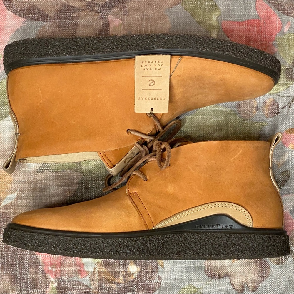 Ecco Leather Boots Crepe Tray Size 10-10.5 Amber NIB Retail $179